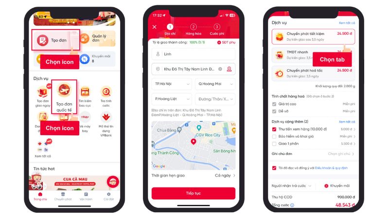 cach gui hang viettel post qua app