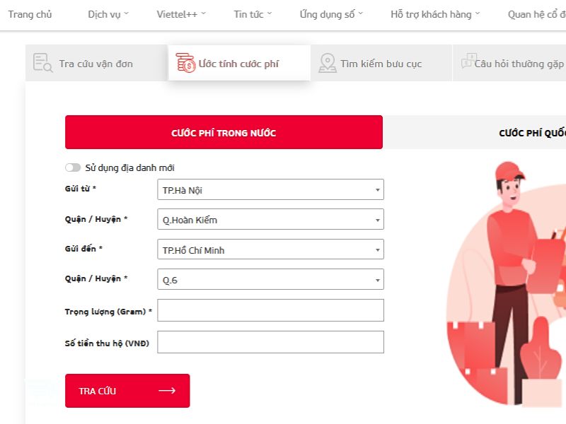 tra cuu gia cuoc gui hang viettel post